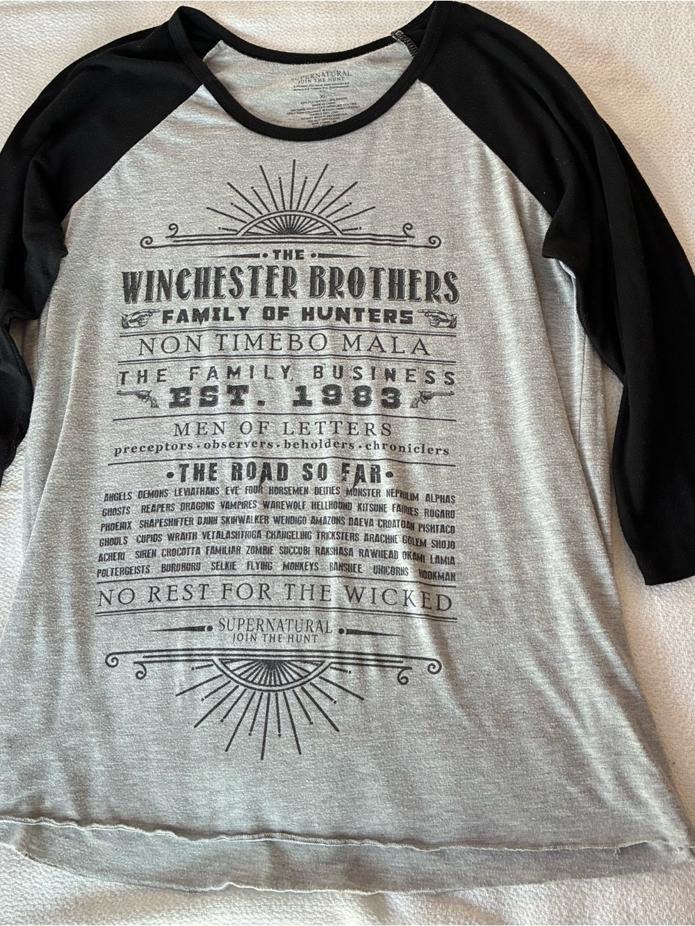 Supernatural Winchester Brothers Raglan Long Sleeve - Black & Light Gray
